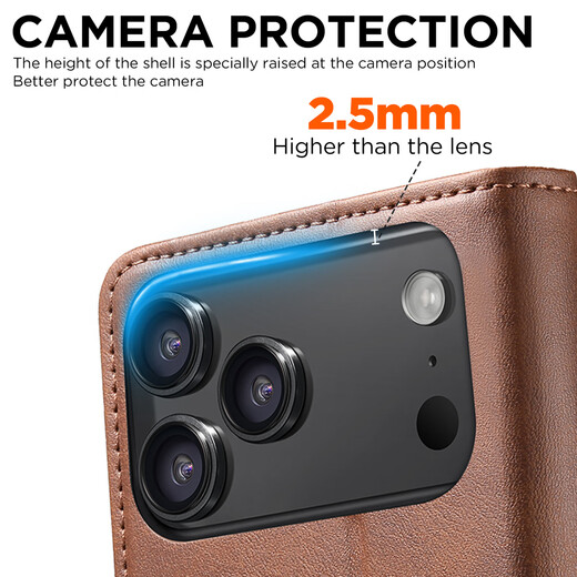 Luo Yi is suitable for Apple 17ProMax mobile phone case iPhone16/15/14/13Pro genuine leather clamshell magnetic leather case all-inclusive anti-fall silicone protective cover for men and women high-end brown calf simple magnetic leather case Apple 15ProMax
