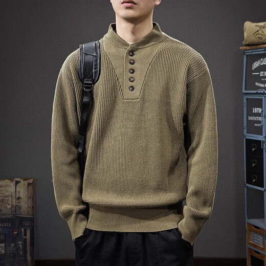 Kangaroo (DAISHU) American old money style tough guy Henry collar sweater for men winter new high-end retro long-sleeved bottoming sweater trend 2320 rich green sweater XL suitable weight 135-150Jin Jin is equal to 0.5 kg