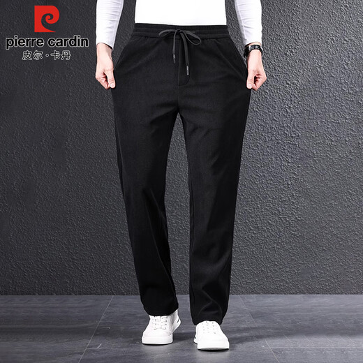 Pierre Cardin pants men's autumn and winter loose straight sports casual pants men's thickened corduroy men's pants dark gray 2XL