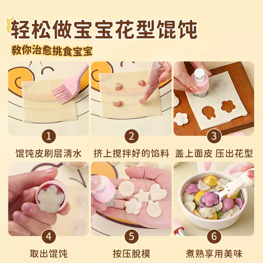 Yusenyi baby food supplement mold small wonton butterfly noodle baby wonton dumpling biscuit embossing device household small chaos tool (upgraded pressing model) pink 3-piece set (upgraded pressing model) pink 3-piece set 3g