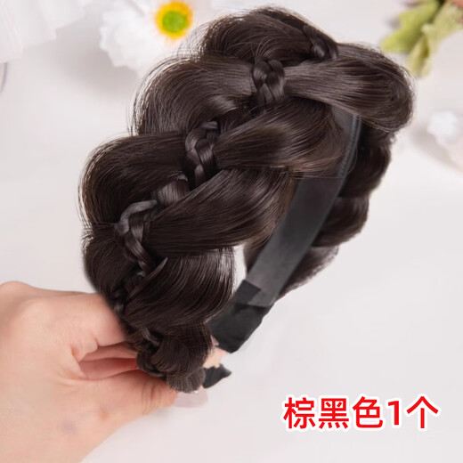 Sha Yanqian's white-hair-covering headband, wig for women, new wide-brimmed Velcro embellished with broken hair, fluffy high-top braid, fluffy flowered headband - brown and black 1 piece
