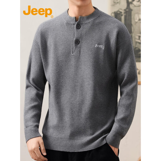 JEEP Jeep Henry Collar Sweater Men's Solid Color Inner Sweater 2025 Autumn and Winter Pullover Bottoming Sweater Men's 25001 Gray Jeep Official M_90-110Jin Jin equals 0.5 kg