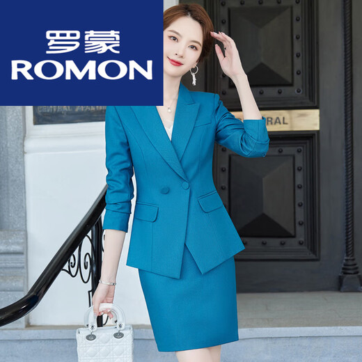 Luo Meng Peacock Blue Suit Women's Spring and Autumn New High-end Fashion Temperament OL Professional Wear Formal Large Size Suit Work Peacock Blue Suit Peacock Blue Pants L