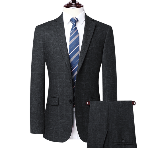 Montagut high-end suit men's autumn and winter thickened wool suit formal striped wedding banquet dress dad jacket 992 blue striped double slit two-piece set wool material M 170/