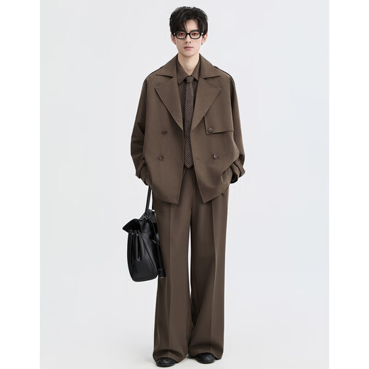 Earl Zall Fashion British Style 25 Autumn Double-breasted Short Windbreaker Men's Anti-Wrinkle Jacket Autumn