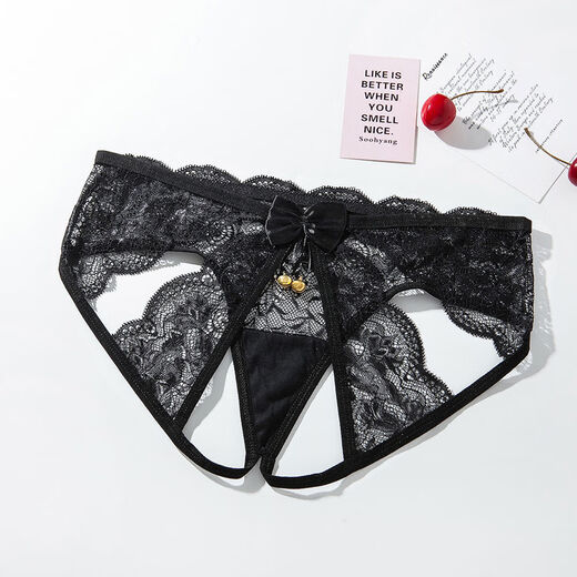 Large size hot pure desire panties hollow sexy sexy open lace bed bell thong women black M recommended 80-115Jin Jin is equal to 0.5 kg