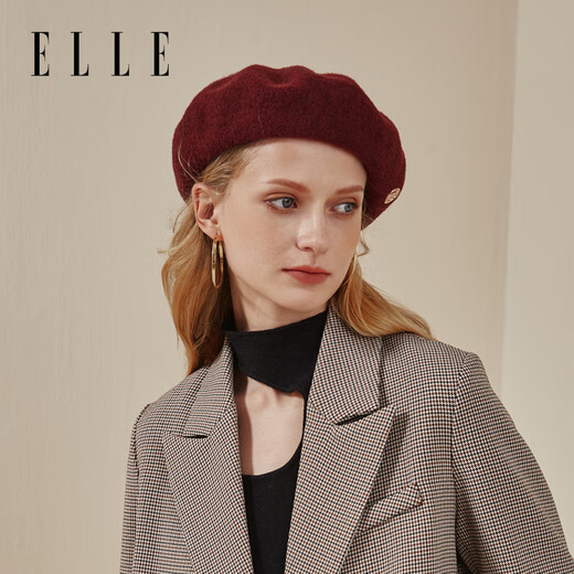 ELLE 100% Wool Beret Women's Autumn and Winter Fashion Versatile Big Head Circumference Showing Face Little Painter Pumpkin Hat