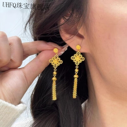 UHFQ Old Phoenix New Chinese Style Chinese Knot Tassel Long Style National Style Exquisite Earrings Z2-Golden Chinese Knot Tassel Earrings