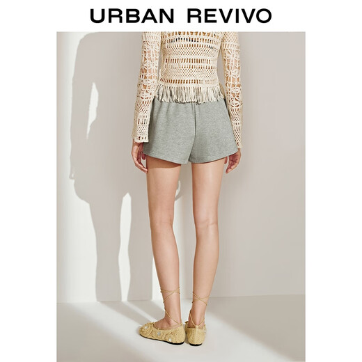 UR2025 Spring New Women's Simple Casual Sports Style Versatile Drawstring Shorts UWM650034 Light Gray Gray (Short) XS