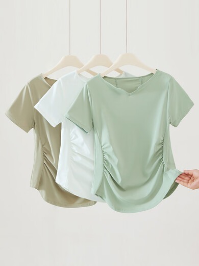 Pilates training clothing large size suit sports short-sleeved T-shirt women's quick-drying yoga clothing fitness clothing top fat mm running black pants 2XL