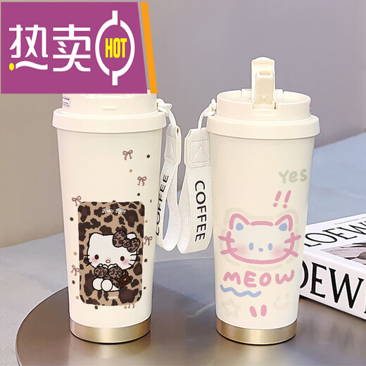 致仕（ZISIZ）水杯高颜值ins风凯蒂猫可爱咖啡杯学生保温杯大容量316陶瓷不锈钢 不锈钢内胆-FA1342凯蒂猫+挂绳