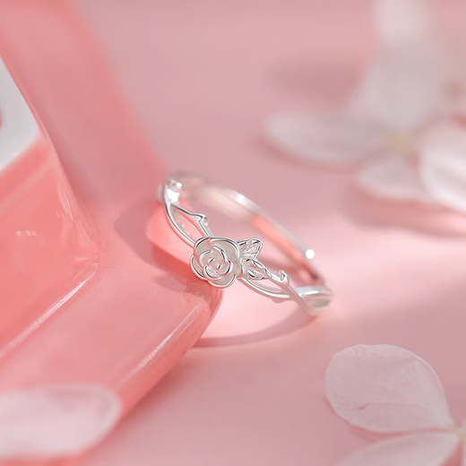 Sterling silver rose live ring light luxury plain ring women's open ring niche high-end index finger ring tail ring sterling silver rose live ring pure silver / gram weight about 1.7g / piece