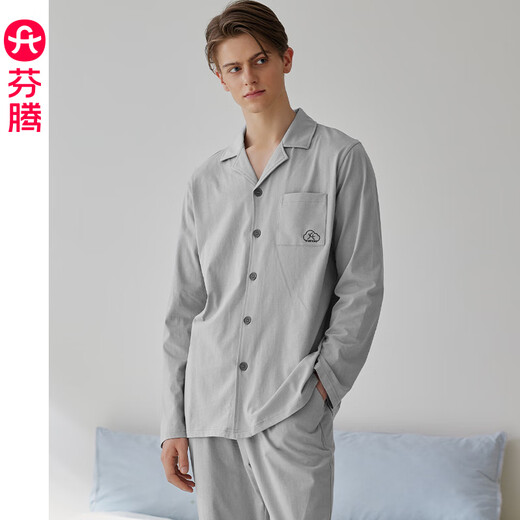 Fenton couple pajamas women's new pure cotton spring and autumn long-sleeved lapel cardigan simple large size young men's home wear suit