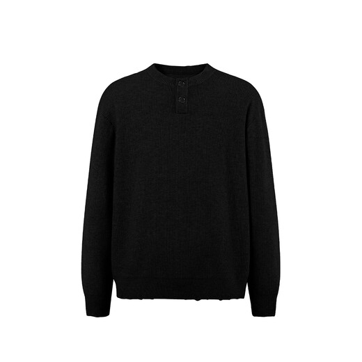 CHINISM Red Dust Anti-pilling Micro Loose Henley Neck Sweater Winter Men's Sweater Black S