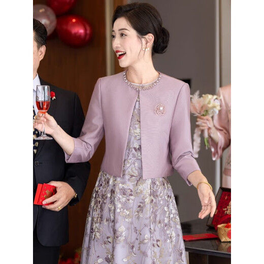 Fat Donglai's same style Chinese mother's wedding dress two-piece noble mother-in-law's wedding banquet dress cheongsam wedding dress small lilac suit 2XL
