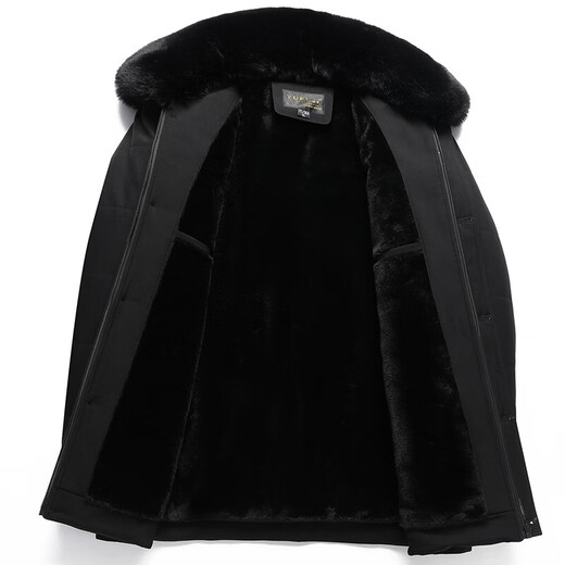 Men's winter warm cotton coat for middle-aged and elderly men's removable large fur collar velvet thickened coat for the elderly Navy XL Recommended 115-130 Jin Jin equals 0.5 kg