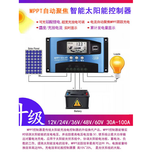 Tea maker Mppt solar controller 100A fully automatic charge and discharge lead-acid lithium battery universal 12V24V48 photovoltaic power generation MPPT12V24V universal 30A