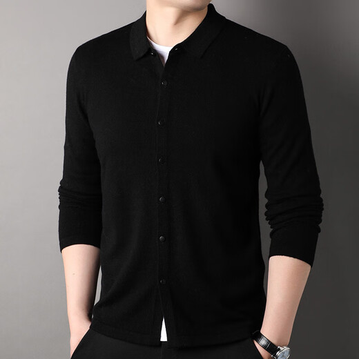 100% pure wool sweater men's cardigan lapel sweater Puyuan sweater middle-aged and elderly knitted bottoming shirt jacket top brown 3XL 190/104A