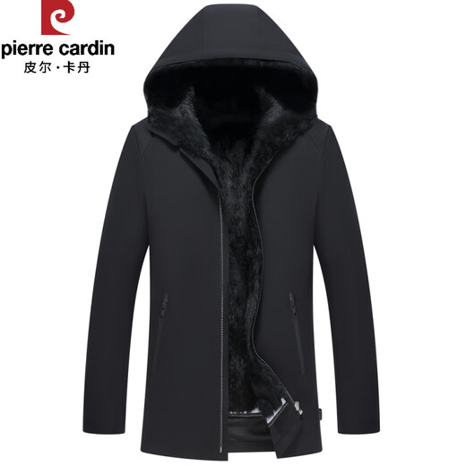 Pierre Cardin middle-aged and elderly mink coat men's fur one-piece fur mid-length mink liner pie overcome thickened dad coat black 4XL 195