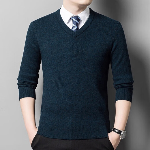 XJSGS international brand men's high-end wool sweater 100% pure wool autumn and winter new V-neck sweater men's bottoming shirt high-end black gray spot XL