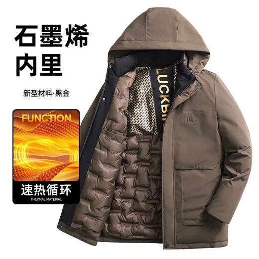 Men's warm winter cotton coat new middle-aged and elderly removable hood mid-length coat for men 2855-Navy Blue XL
