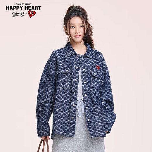 Charles Heart and Wang Churan's same style American retro all-over jacquard denim jacket men's hip-hop high street couple jacket L