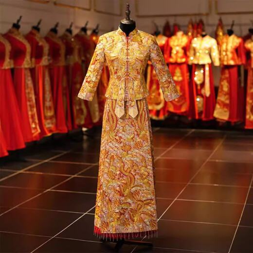 
Xiuhe Wear 2025 New Wedding Chinese Wedding Dress Slim Gown King Small Dragon and Phoenix Gown Wedding Dress Qiu [520 Dragon and Phoenix Gown] Diamond-free Hair Accessories X2XL All Size