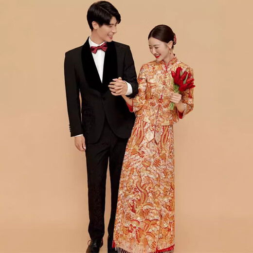 
Xiuhe Wear 2025 New Wedding Chinese Wedding Dress Slim Gown King Small Dragon and Phoenix Gown Wedding Dress Qiu [520 Dragon and Phoenix Gown] Diamond-free Hair Accessories X2XL All Size