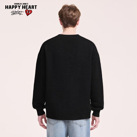 Charles Heart Simple Retro Cardigan Button Sweater for Men and Women Autumn and Winter Embroidered Sweater Couple Tops Black M
