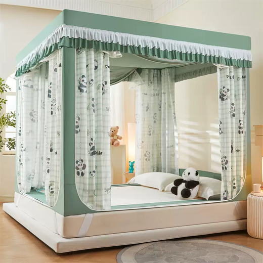 Yonghuan 2025 new children's anti-fall mosquito net, full-bottomed baby home bed curtain, integrated bed curtain zipper, no need to install, year-round safe return model, Class A thickened splicing-free bracket + five-sided super shading, 3-1.5 meters, bed width 1.5 meters, length 1.9 meters