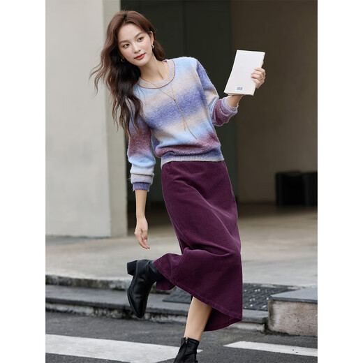 Fanximan Gradient Purple Sweater Skirt Set Women's 25th Autumn New Round Neck Sweater Long Skirt Two-piece Set A2539 Gradient Purple L (Recommended 110-120 Jin Jin equals 0.5 kg)
