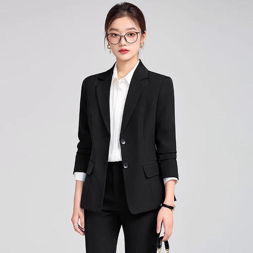 GURTILKI suit suit for women 2025 new spring and autumn business suit hotel front desk work clothes college student interview formal wear black suit + wide leg pants L