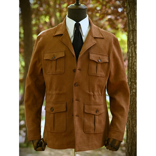 VDJHE spring and autumn hunting jacket imitation deerskin velvet multi-pocket American casual retro workwear khaki style jacket brown XL