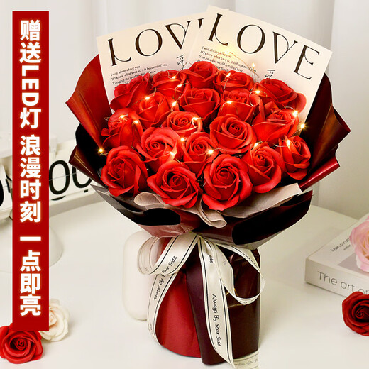 Huayuehui 19 red rose soap eternal bouquet birthday gift for girls, same city delivery for girlfriend, wife and best friend, practical