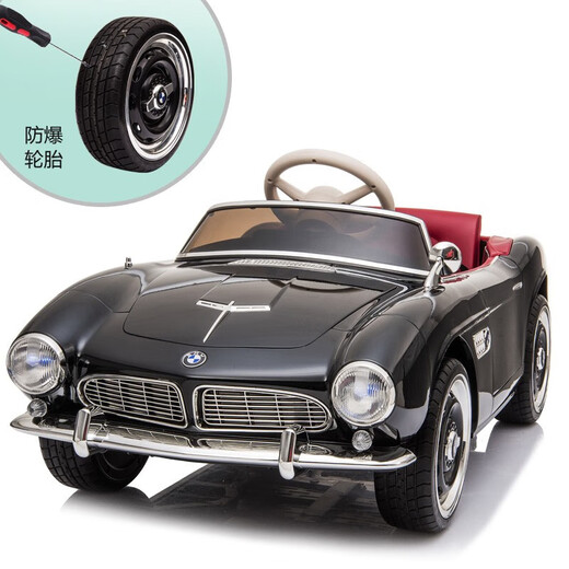 Tianlin BMW children's electric car four-wheel car remote control toy car can sit on children's baby stroller flagship version + green + portable pull rod + electronic steering + explosion-proof soft wheels