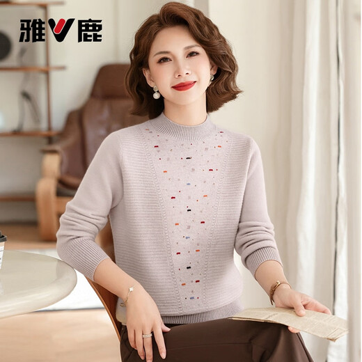Yalu mother's wear 100% sheep sweater for women winter new middle-aged and elderly half turtleneck temperament sweater warm knitted sweater for women