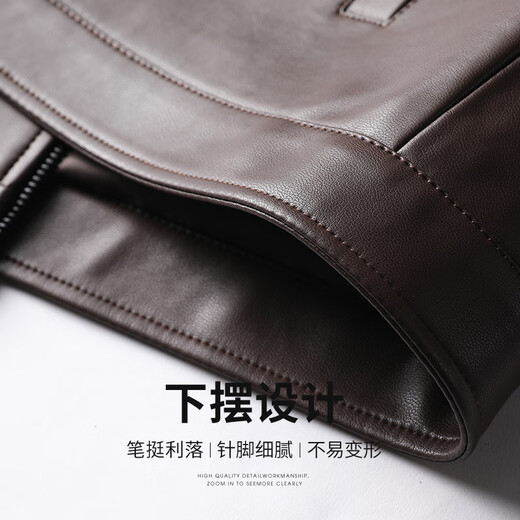 SHANSHAN杉杉皮衣男2025秋冬新款保暖加绒皮夹克翻领日常百搭中青年短外套 咖色 XL /180