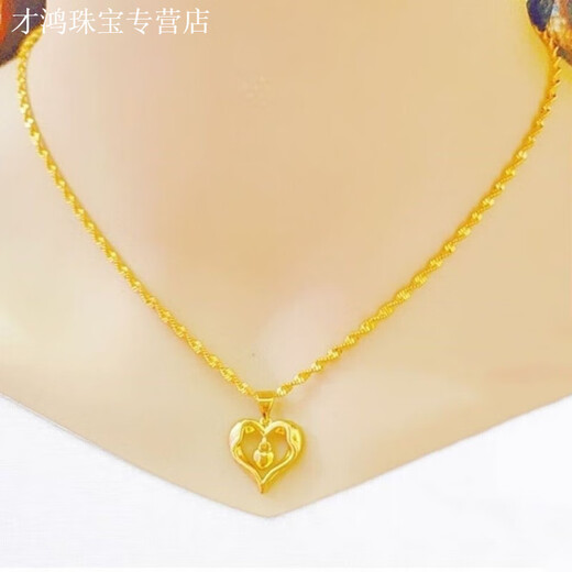KZD old phoenix fashion necklace for women, non-fading, versatile clavicle chain, heart-to-heart lily pendant, Yixin-yi pendant + water wave chain