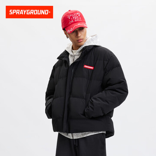 SPRAYGROUND Shark Mouth 90 White Duck Down Jacket Men's 2025 Winter Warm and Coldproof Stand Collar Couple's Bread Jacket Black 2XL
