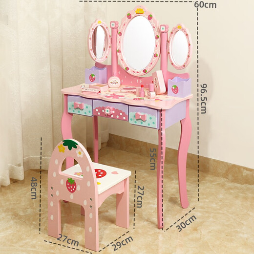 Shantou Lincun Toys 0-3 years old play house dresser set girls makeup toys wooden little princess birthday gift toys MS white dresser + stool