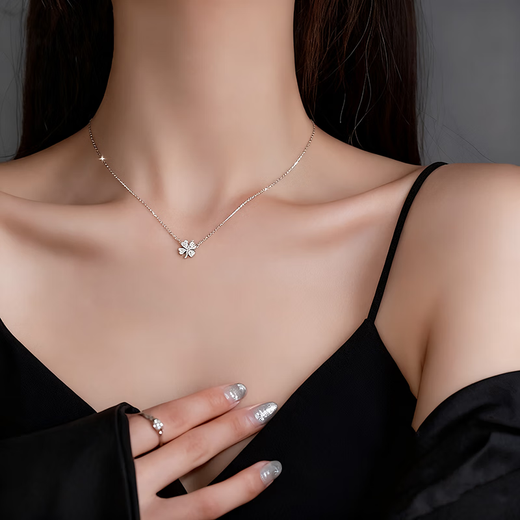 Farcoko brand four-leaf clover necklace for women, silver lucky clavicle necklace, fashionable birthday anniversary, Valentine's Day gift for girlfriend, lucky four-leaf clover necklace
