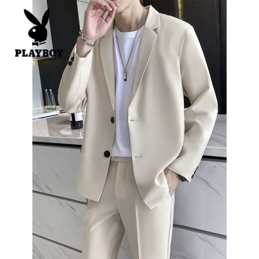 Playboy (PLAYBOY) light mature long-sleeved casual suit men's suit spring and autumn new Korean handsome suit men's suit two-piece black suit jacket + black trousers two-piece set M recommended 105-115 Jin Jin equals 0.5 kg