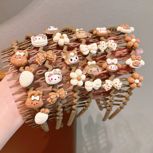 Children's cute cartoon hairbands for girls with broken hair, cartoon headbands for girls and babies with toothed anti-slip hair accessories TS040-02 Brown bow with cinnamon dog