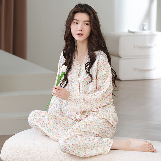 Le nouveau pyjama de Modal Pajamas Spring and Automn Cloud Cotton Cotton à manches longues Cardigan Floral Casual Home Clothing peut être porté à l'extérieur de 14701 m de poids (80-100jin [Jin est égal à 0,5 kg]))