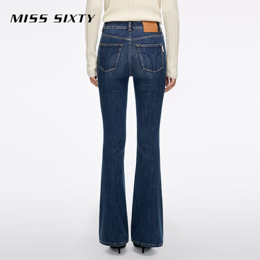 MISS SIXTY2025 new winter jeans for women with cashmere slim stretch thick retro flared trousers medium dark blue short version 25