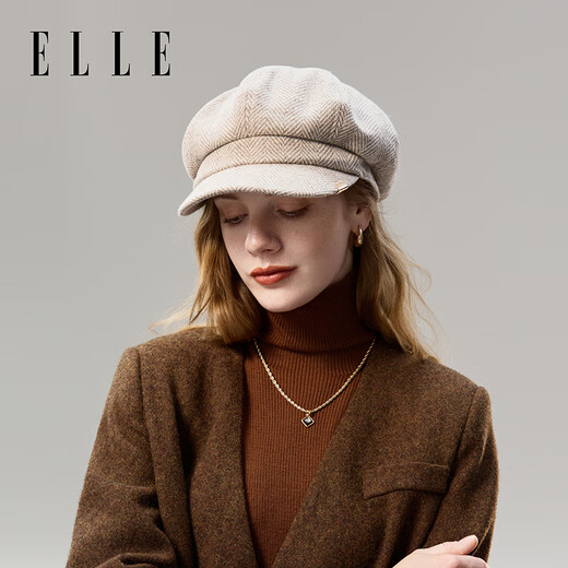ELLE wool duck beret women's autumn and winter fashion versatile octagonal hat newsboy British style painter hat