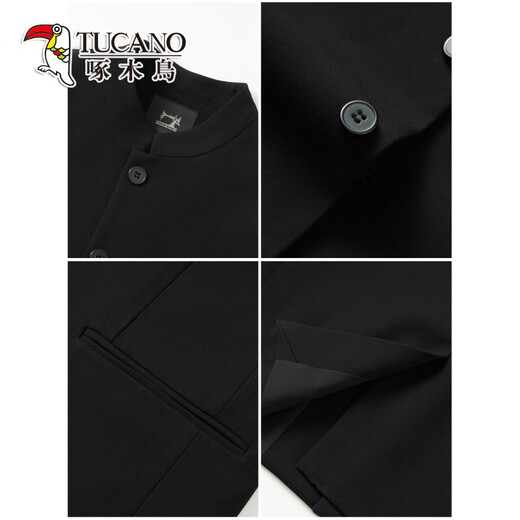 Woodpecker New Chinese Style Mao Suit Men's Suit Wedding Groom Engagement Dress Stand Collar Suit Jacket Black Suit + Pants XL (Recommended 155-170 Jin Jin equals 0.5 kg)