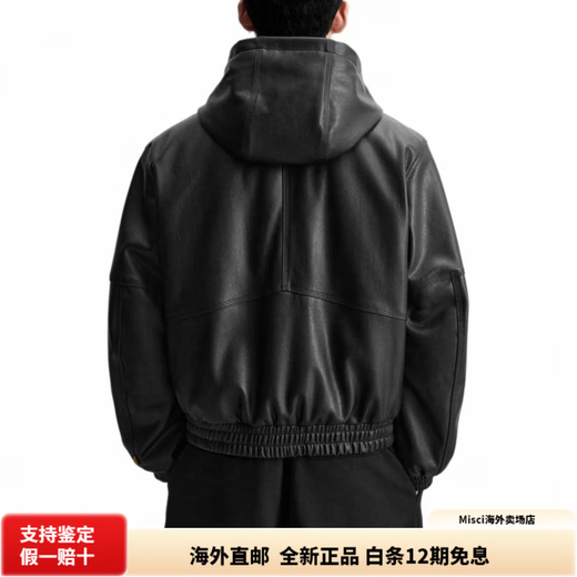 ZARAFW24 New Year Men's Faux Leather Hooded Zipper Leather Jacket Black Simple and Versatile Black S (175/92A)