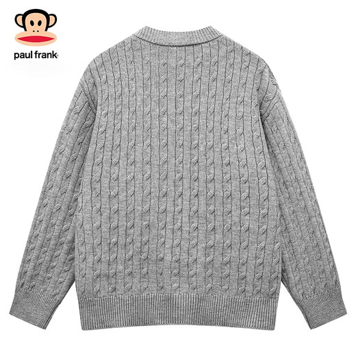 Paul Frank Warm Sweater Men's Autumn and Spring Couple New Knitted Cardigan Round Neck Casual Long-Sleeved Jacket Online Clothes Cedar Gray Official Genuine L Recommended 120-140 Jin Jin equals 0.5 kg