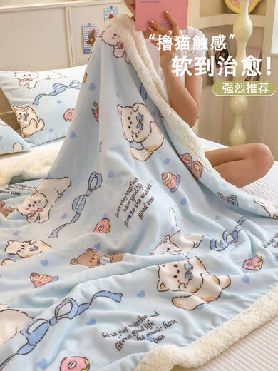 Fantasy thickened winter lamb velvet blanket double-sided warm coral velvet air-conditioned nap blanket dormitory milk velvet cover blanket 1 white rabbit purple baby blanket 100*150cm double layer thickened soft and skin-friendly